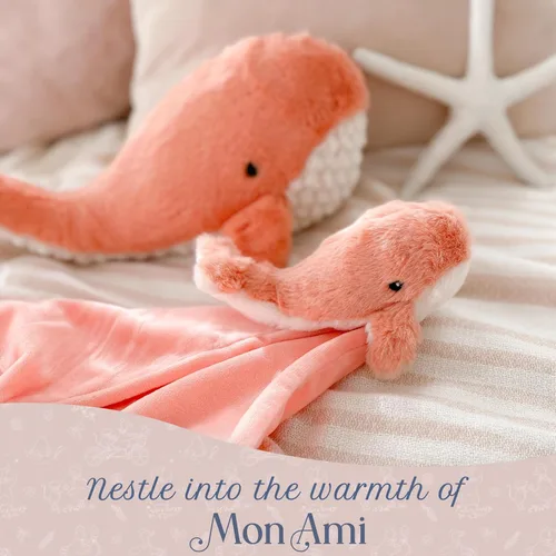 Miniatura 4 de MON AMI Peluche de ballena coral para bebés, manta de seguridad anudada de 13.5 pulgadas, juguete de felpa suave para bebés, perfecto esencial