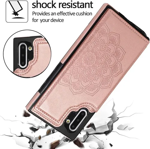 Miniatura 4 de Funda diseñada para Samsung Note 10 con protector de pantalla de vidrio templado, ranura para tarjetas de crédito, cartera de piel sintética, funda