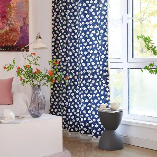 Miniatura 83 de Deeprove Cortinas bohemias para dormitorio, rayas huecas de ganchillo crema y estampado floral, tela de lino de algodón, con borlas beige bohemias