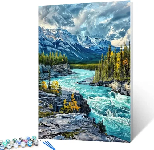 Miniatura 10 de America Route 66 - Pintura de montaña al atardecer por números, 16 x 20 pulgadas, lienzo de paisaje de EE. UU., pintura acrílica al óleo para niños