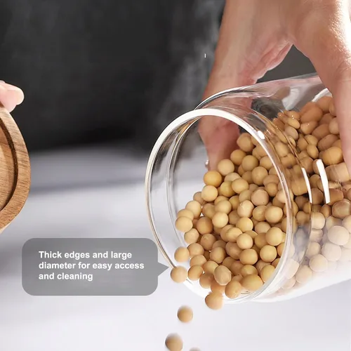 Miniatura 5 de Tarro de vidrio para dulces – Tarro de almacenamiento hermético de vidrio de cocina de 16 oz con tapa hermética de acacia, para condimentos