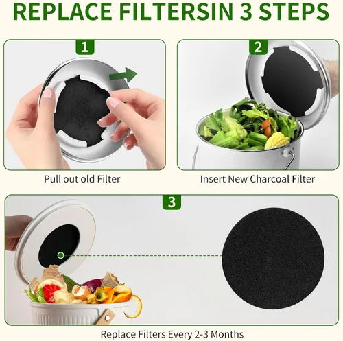 Miniatura 6 de Repuesto de filtro de carbón para compost de cocina de 6.7 pulgadas, paquete de 12 filtros de carbón de repuesto de cubo de abono de 6.7 pulgadas