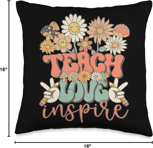 Miniatura 4 de Groovy Hippie Teacher Gifts First Day Of School Teach Love Inspire - Cojín retro Groovy Daisy para profesor, 16 x 16 pulgadas, multicolor