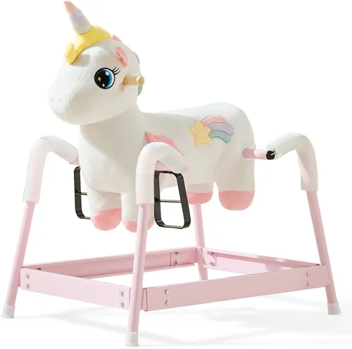 Miniatura 14 de FUNLIO Caballo mecedor de unicornio para bebé, caballo mecedor de unicornio de hadas arco iris para niños pequeños de 6 meses a 3 años, balancín