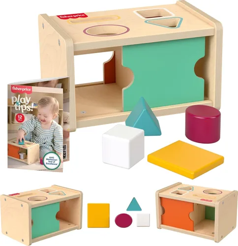 Fisher-Price Caja de permanencia de objetos de juguete Montessori de madera para ordenar y encontrar, sello de excelencia de la Sociedad Montessori