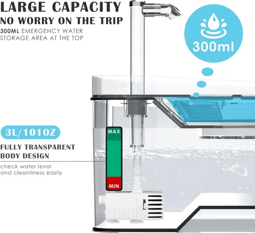 Miniatura 3 de Fuente de agua para gatos, fuente de agua para mascotas mejorada 2021, 101 onzas /3L, dispensador de agua para perros y gatos, bomba inteligente