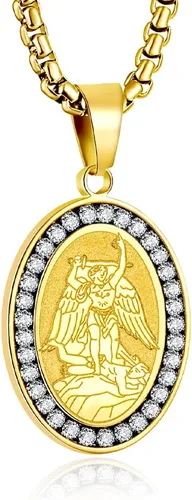 Miniatura 20 de Collar de patrón de santo, San Miguel/Virgen María/Rafael/Judá/Cristóbal/Benedicto/José/Patricio/Francisco/Florián/Tomás/Antonio, acero inoxidable