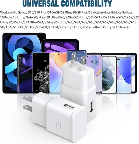 Miniatura 6 de Cargador tipo C Samsung de carga rápida, paquete de 2 bloques de carga rápida de pared con cable USB a tipo C de 6 pies para Samsung Galaxy S10 9 8
