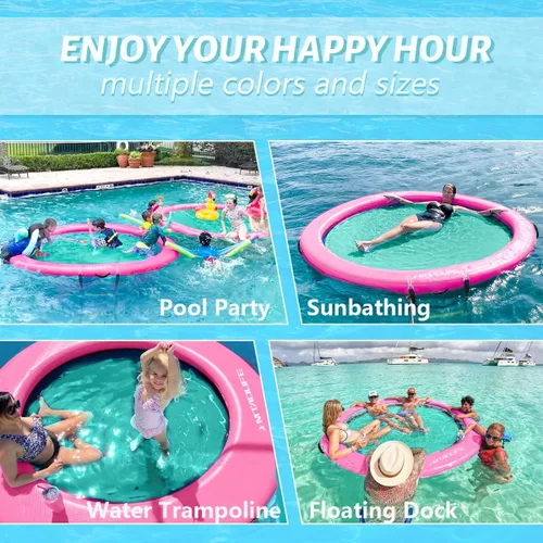 Miniatura 5 de Hamaca de agua inflable Muelle flotante, anillo flotante redondo hamaca flotante inflable para lago, barco, piscina, océano, rosa/verde menta
