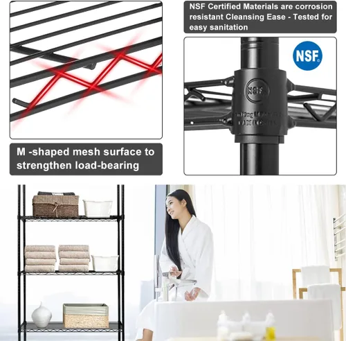Miniatura 4 de Estantería de alambre resistente de 6 niveles, capacidad de 2100 libras, estante de almacenamiento de metal NSF ajustable con ruedas, 45 pulgadas