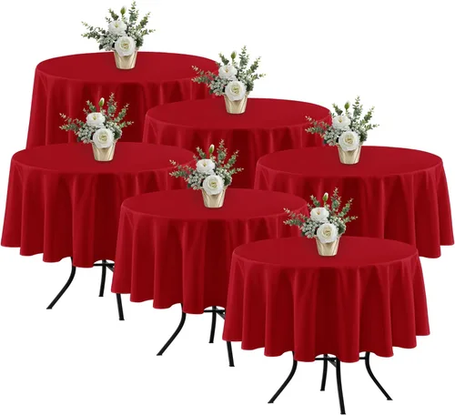 Miniatura 63 de Fitable - Paquete de 6 manteles redondos blancos - 120 pulgadas de diámetro - Manteles resistentes a las manchas y lavables, manteles de poliéster