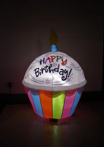 Miniatura 3 de Bonito cupcake inflable de 4 pies de alto con vela iluminada, decoración de fiesta para exteriores, interiores, hogar, celebración, jardín, patio