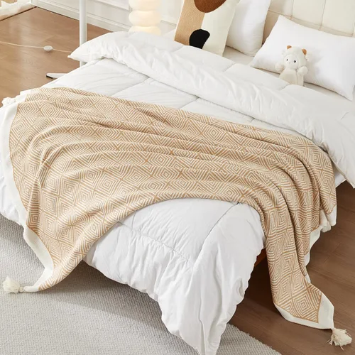 Miniatura 6 de AIVIA Manta bohemia para silla y cama, manta bohemia de punto de poliéster con rayas geométricas para todas las estaciones, manta tejida para sofá