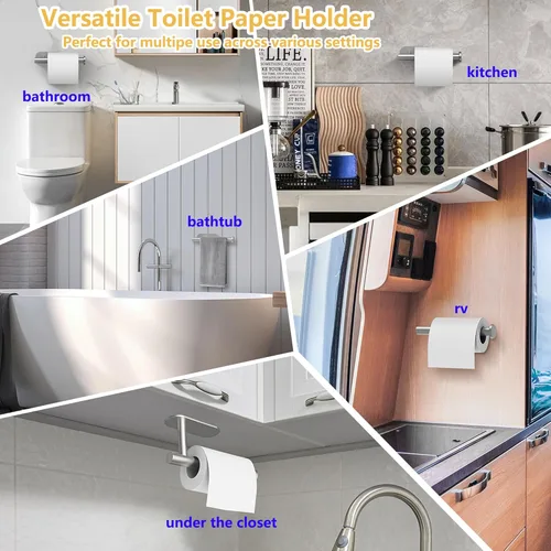 Miniatura 5 de WYSE Portarrollos de papel higiénico autoadhesivo plateado, soporte para papel higiénico para baño, RV, sin perforar, soporte para rollo de papel