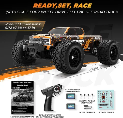 Miniatura 6 de HAIBOXING Camión monstruo a control remoto RC escala 1:18 18859E, auto a control remoto rápido de 2.4 GHz, 4 ruedas motrices, vehículo eléctrico