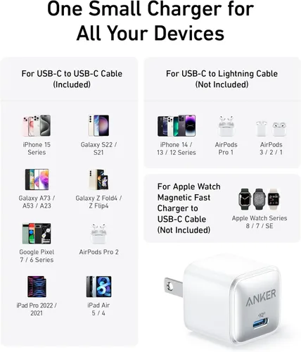 Miniatura 5 de Anker Bloque de cargador USB C, 20 W PIQ 3.0 de carga rápida compacta para iPhone 17/16/15 y más series, Galaxy, Pixel 4/3, iPad