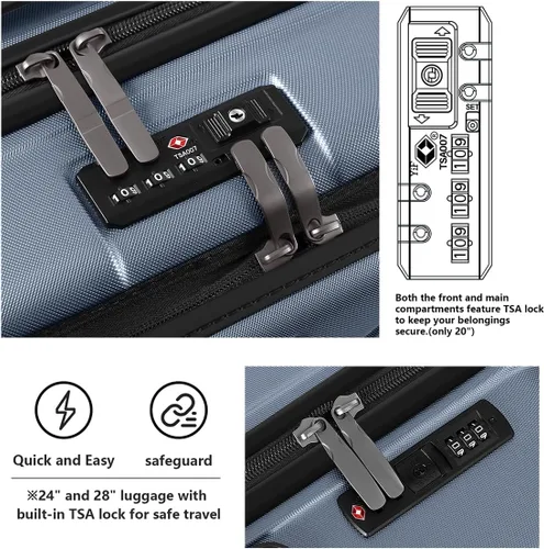 Miniatura 5 de AnyZip Maletas de equipaje con ruedas giratorias PC+ABS Hardshell TSA Lock, Azul marino