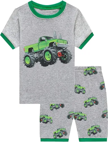 Little Hand Pijamas de dinosaurio para niños pequeños, pijamas de verano con diseño de camión y excavadora, conjuntos cortos de 2 a 7 años