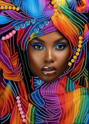 Miniatura 12 de SKRYUIE Kit de pintura de diamante 5D para mujer africana, arte de diamantes para bricolaje, afroamericano, taladro redondo completo, bordado