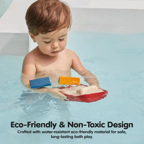 Miniatura 7 de PlanToys® Juguete de baño de barco de carga para niños pequeños Barco flotante con bloques de carga para jugar en el agua Juguete educativo