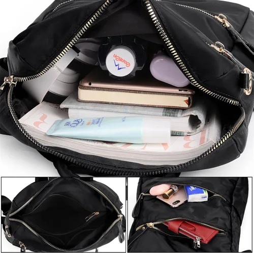 Miniatura 3 de Uromee Mochila para mujer, bolsa de hombro impermeable de nailon para viaje, 303. Negro, Mochilas Daypack