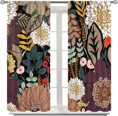 Miniatura 8 de Cortinas de hojas de otoño de mediados de siglo, cortinas opacas con aislamiento térmico y bolsillo para barra, 2 paneles de 45 pulgadas de largo x
