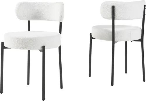 Miniatura 10 de Panana Sillas de comedor modernas, sillas de comedor redondas tapizadas de mediados de siglo con patas de metal negro (4, gris)