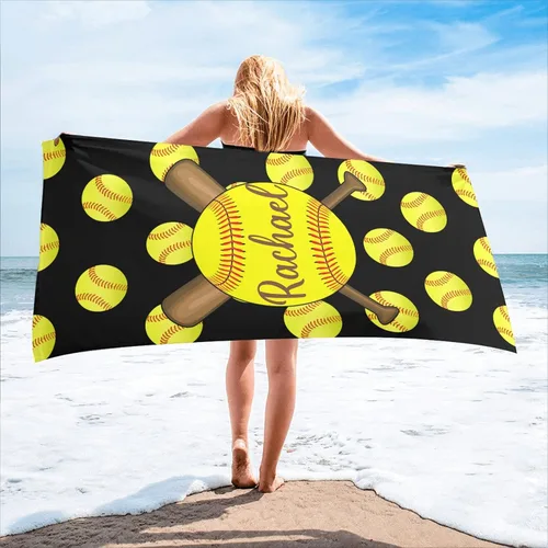 Miniatura 14 de Toalla de playa personalizada con diseño de pelotas de fútbol divertidas con nombre, toallas de piscina de viaje de microfibra personalizadas de 2