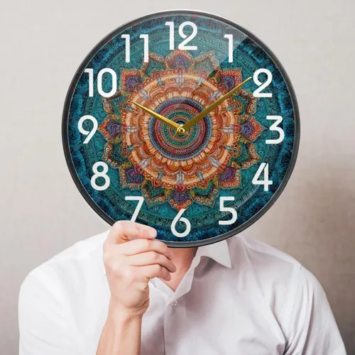 Miniatura 4 de Naanle Vintage Mandala Pattren Reloj de pared redondo, 12 pulgadas, silencioso, de cuarzo, analógico, silencioso para el hogar, oficina, escuela