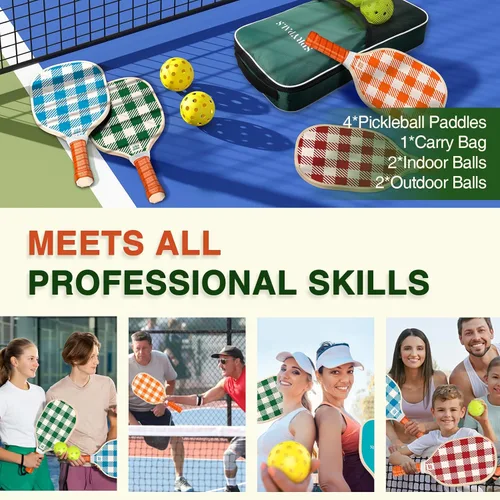 Miniatura 6 de Juego de 4 palas de pickleball, juego de 4 aprobado por USAPA con 4 pelotas de pickleball y 1 bolsa de transporte. Palas de pickleball de madera