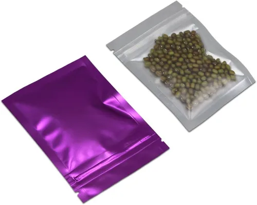 Miniatura 10 de FERENLI 100 unidades Bolsa de almacenamiento de alimentos Mylar con cierre de cremallera, bolsa de aluminio mate hermética con ventana frontal