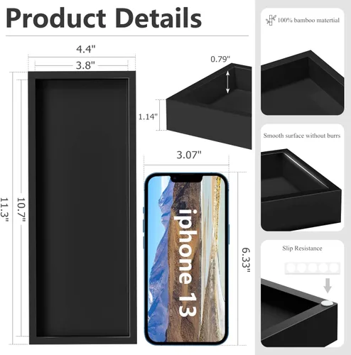 Miniatura 5 de ZHWS Bandeja de Baño para Encimera para Artículos de Tocador, Bandeja de Tocador Negra para Maquillaje Perfume Decoración Velas, Bandeja de Cocina