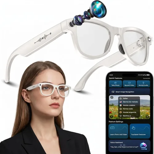 Miniatura 11 de Lentes inteligentes AI con gafas de cámara 4K de 8 MP, gafas de grabación de video 2026 1200P para mujeres y hombres, traducción en tiempo real