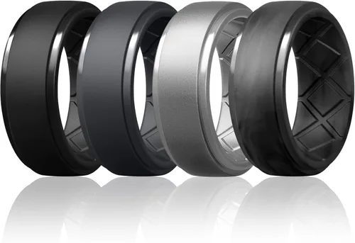 Miniatura 104 de Egnaro - Anillos de silicona para hombre, 25/64 pulgadas (10 mm) de ancho y 3/32 pulgadas (2.5 mm) de grosor, alianzas de boda de goma, paquete