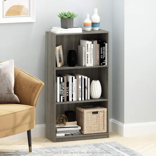 Miniatura 2 de Furinno Librero básico de almacenamiento de 3 niveles, roble francés gris