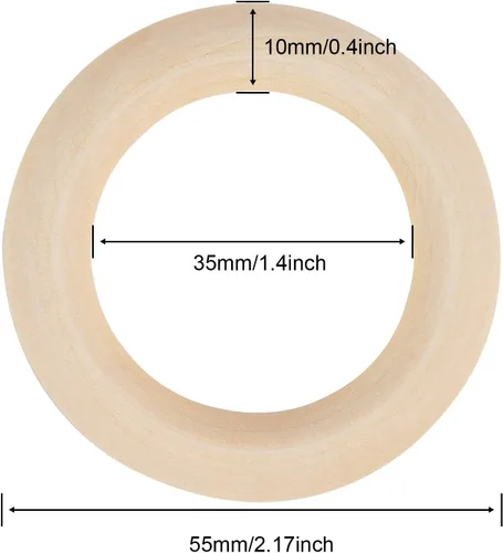 Miniatura 2 de 15 anillos de madera de macramé, anillos de madera maciza sin terminar naturales para conectores colgantes de manualidades (2.165 in)