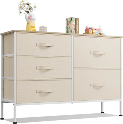 Miniatura 10 de WLIVE - Cómoda para dormitorio con 5 cajones, cómodas anchas para dormitorio con organizadores de cajones, cómoda con cajones, cómoda de tela