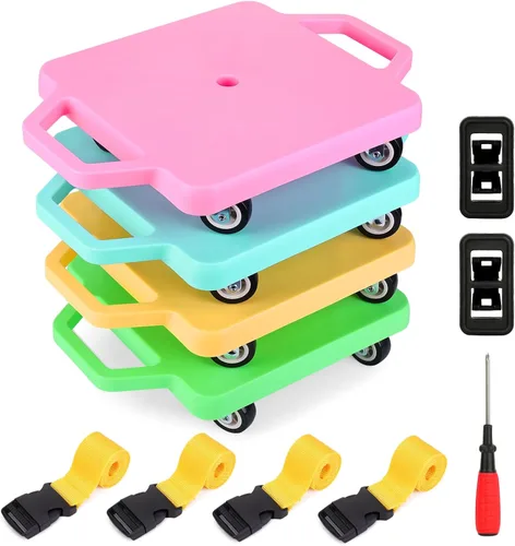Miniatura 11 de BOBOKA Sports Scooter Board with Handles, Floor Sitting Scooter Board with Non-Marring Plastic Casters for Gym Indoor Outdoor Play, 12 Inches