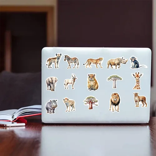Miniatura 5 de Calcomanías geniales de animales salvajes para álbum de recortes, 50 calcomanías de vinilo impermeables de animales africanos para botellas de agua