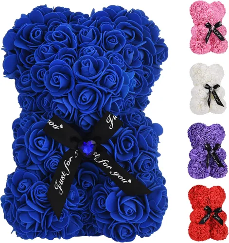Oso de peluche hecho de rosas, regalo para mujer, regalo para madre, hecho a mano, con tira de luces, con caja de regalo, para regalo de cumpleaños,