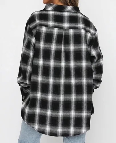 Miniatura 4 de Lacozy Blusa de lana cuadriculada, para mujer, con cuello, manga larga y botones