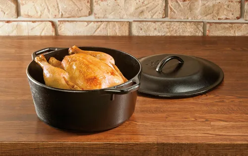 Miniatura 5 de Lodge Horno Holandés de Hierro Fundido con Soportes para Asas, 5 Cuartos, Negro/Rojo