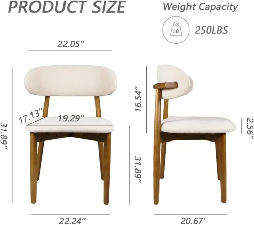 Miniatura 2 de Sillas de comedor tapizadas modernas, asiento de tela beige con patas de madera, sillas auxiliares de cocina contemporáneas, juego de 2
