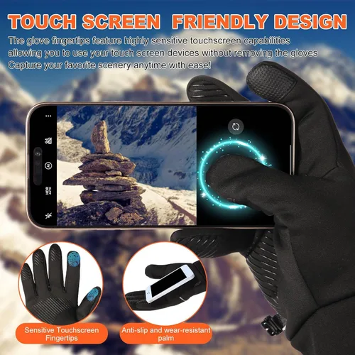 Miniatura 4 de Guantes de ciclismo de invierno para hombres y mujeres guantes térmicos impermeables con pantalla táctil y palma antideslizante, guantes ligeros