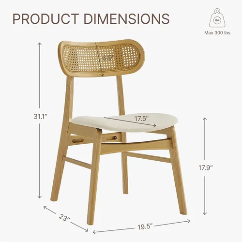 Miniatura 2 de KISLOT Rattan Dining Chairs Set of 4, Upholstered Modern Dining Room Chairs, Mid Century Oak Wood Kitchen Chairs with Rattan Backrest for Farmhouse