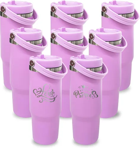 Miniatura 33 de Vaso de 30 onzas con asa superior, vaso aislado al vacío de doble pared con popote abatible, taza de café de viaje de 30 onzas con recubrimiento