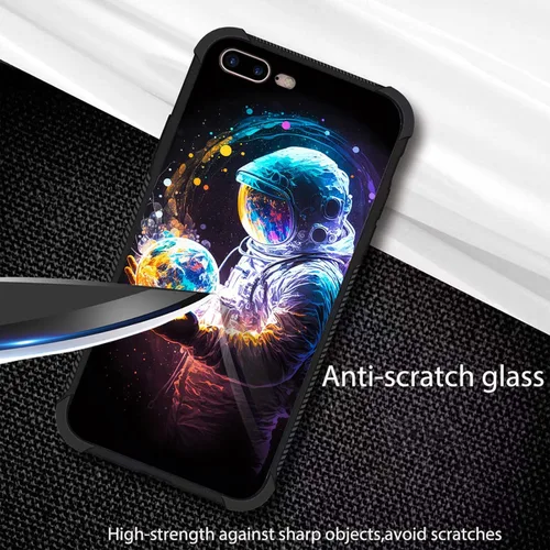 Miniatura 3 de ZHEGAILIAN Funda compatible con iPhone 7/8 Plus, funda de vidrio orgánico para niñas, mujeres y hombres, diseño de cuatro esquinas, antiarañazos, a
