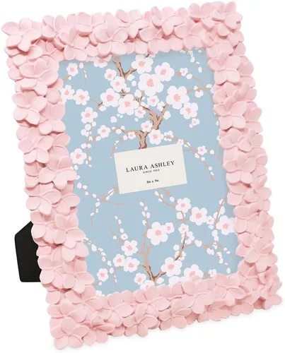 Laura Ashley Marco de fotos de resina con textura de flores rosas de 5x7 pulgadas hecho a mano con caballete y gancho para exhibición en mesa y