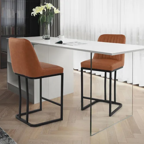 LSSPAID Juego de 2 taburetes de bar de altura de mostrador, sillas de bar tapizadas modernas de poliuretano con respaldo y reposapiés, patas de