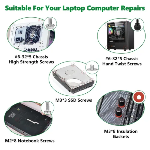 Miniatura 7 de 165 piezas de kit de tornillos para computadora para reparación de laptop y PC - Tornillos PCIe NVMe M.2, tuercas de separación, kit de tornillos